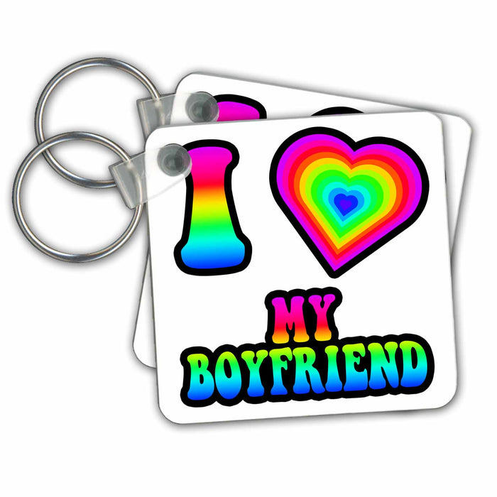 Key Chain - Groovy Hippie Rainbow I Heart Love My Boyfriend Groovy I Heart Love Designs