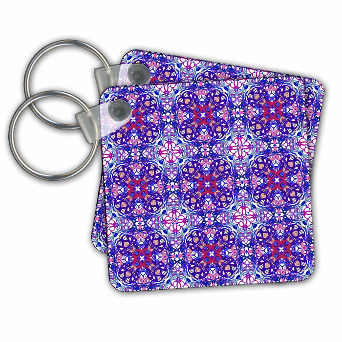 Key Chain - Blue, Purple and Pink Four Petal Fractal Pattern Patterns