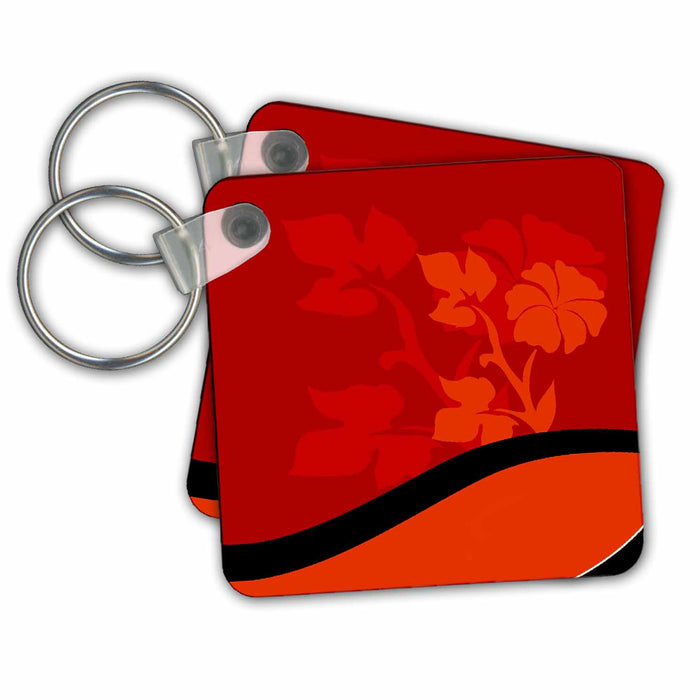 Key Chain - Red and Orange Leaves On A Two-Tone Background Leaves