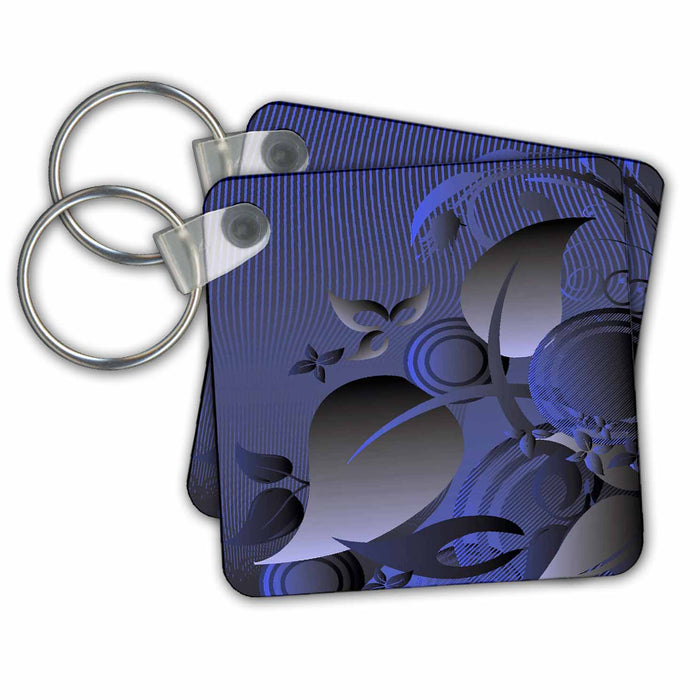 Key Chain - Steel Gray and Periwinkle Blue Leaves and Circles Design Contemporary