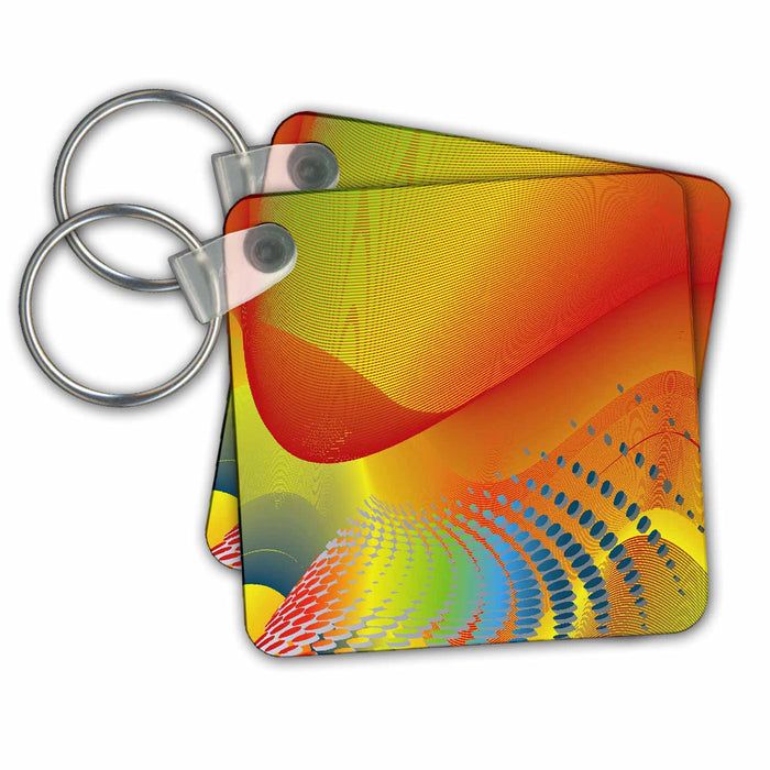 Key Chain - Red, Yellow, and Blue Digital and Dots Design Contemporary