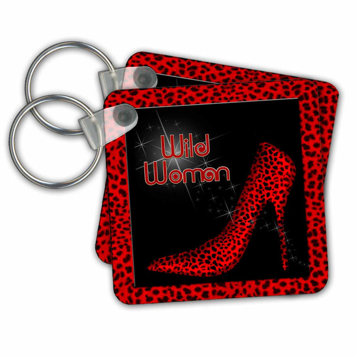 Key Chain - Red Cheetah Print Wild Woman Stiletto Pump and Bling Animal Print Collection