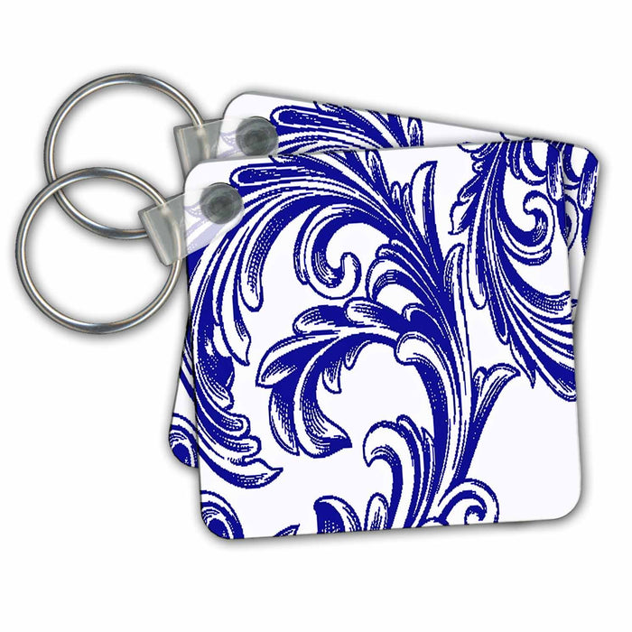 Key Chain - Blue and White Large Flourish Flourishes