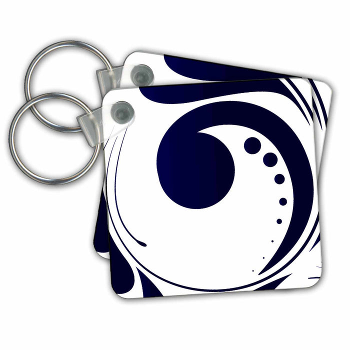 Key Chain - Blue and White Spiral with Dots Design Contemporary