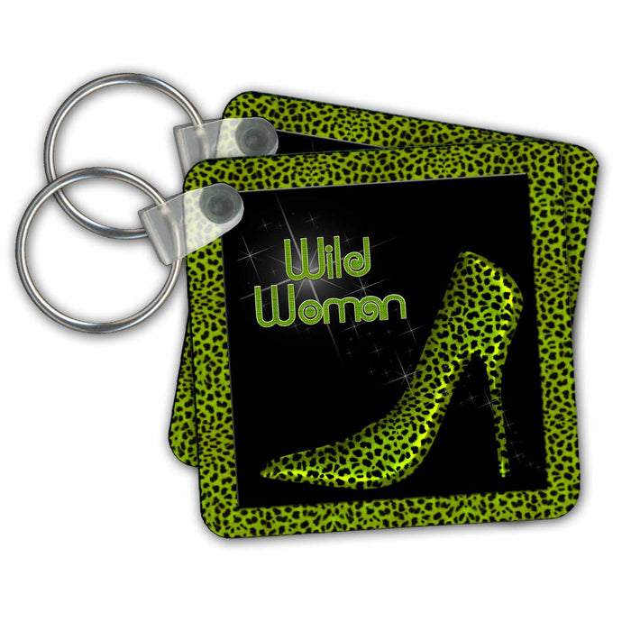 Key Chain - Peridot Green Cheetah Wild Woman Stiletto Pump with Bling Animal Print Collection