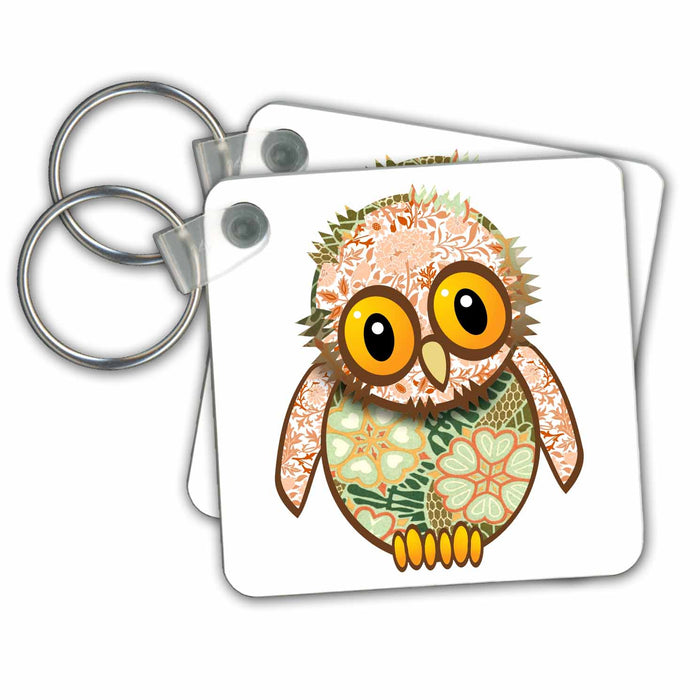 Key Chain - Cute Patchwork Baby Owl Illustration Illustrations