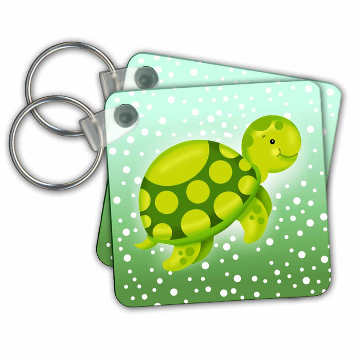 Key Chain - Cute Green Baby Turtle Swimming in a Cloud of Bubbles Nursery Designs