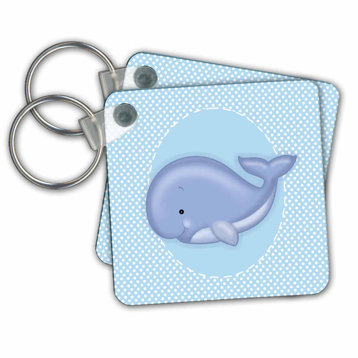 Key Chain - Cute Baby Blue Whale on White and Blue Polkadot Background Nursery Designs