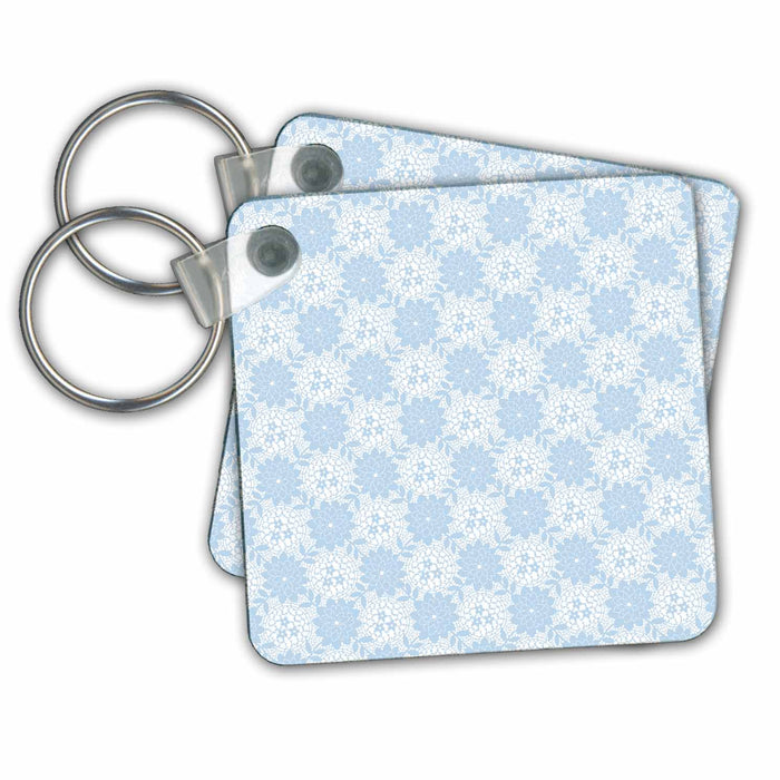 Key Chain - Delicate White and Blue Lace Pattern Patterns