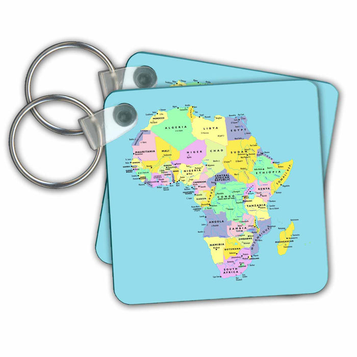 Key Chain - Colorful Map of Africa on Blue Background Maps