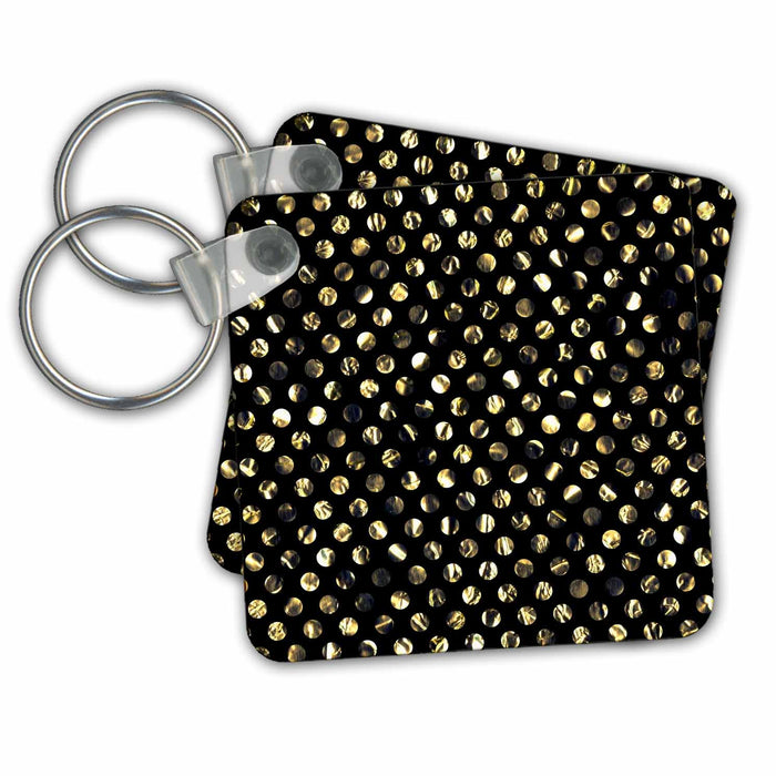 Key Chain - Faux Gold Effect Polkadots on Black Background- not metallic Designs