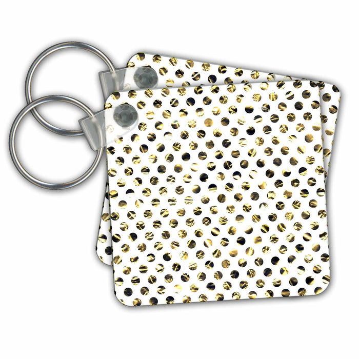 Key Chain - Faux Gold Effect Polkadots on White Background- not metallic Designs