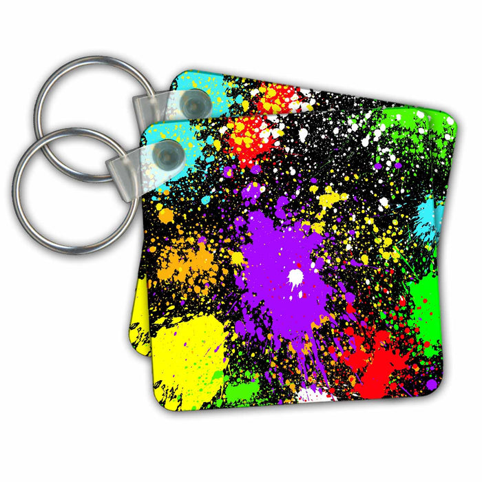 Key Chain - Multicolor Splatters, Drips and Splashes on Black Designs