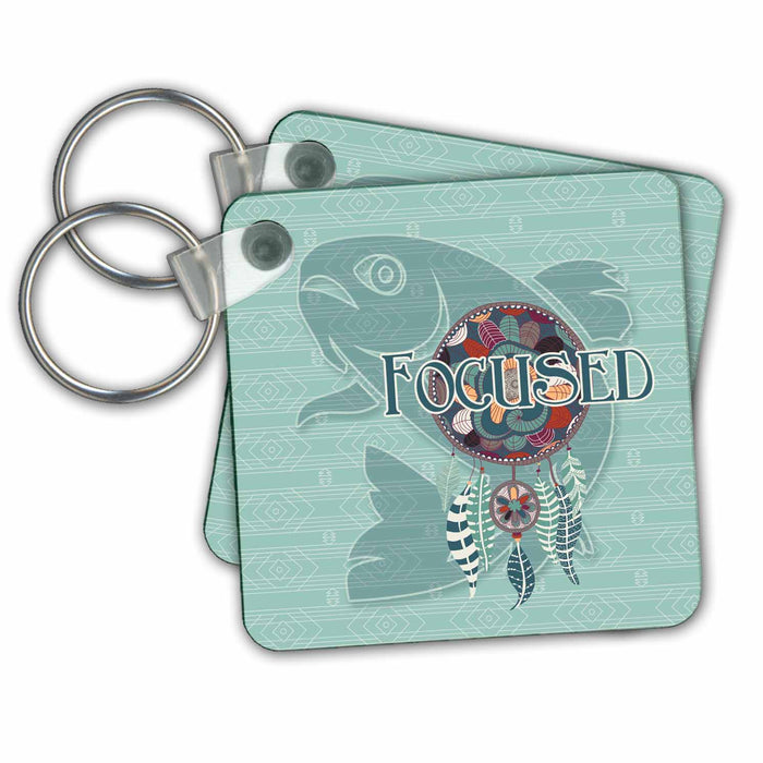 set of 6 Key Chains - Salmon Native American Animal Spirit with Dream Catcher Focused Native American