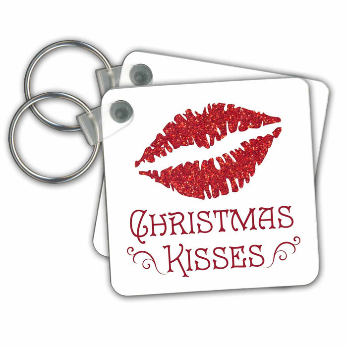 set of 6 Key Chains - Sparkly Red Lips Christmas Kisses- not real glitter Christmas Designs