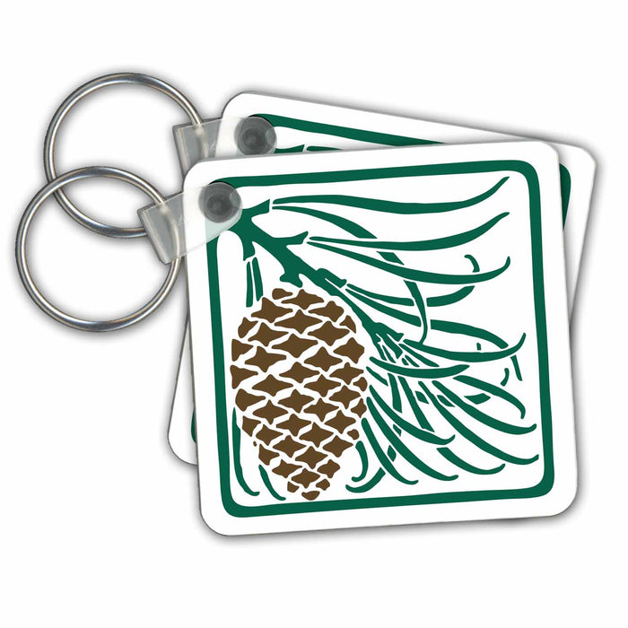 set of 6 Key Chains - Pretty Pine Cone in Green and Brown Christmas Designs