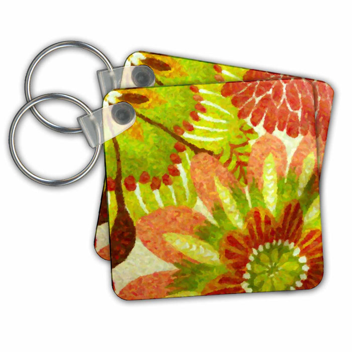 set of 6 Key Chains - Sherbert Floral Abstract Floral