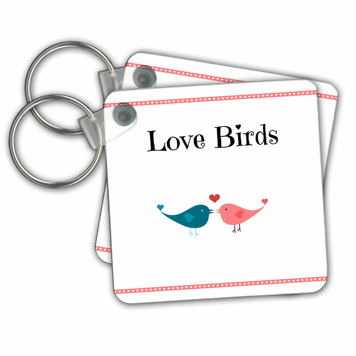 set of 6 Key Chains - Print of Love Birds Love Saying