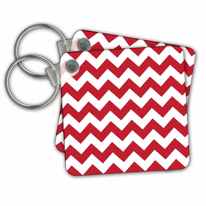 set of 6 Key Chains - Red and White Wide Chevron Stripes Pattern Chevron Stripes