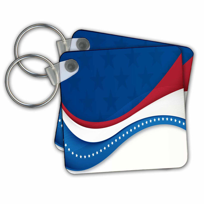 set of 6 Key Chains - Red, White, and Blue Swirl With Stars Patriotic