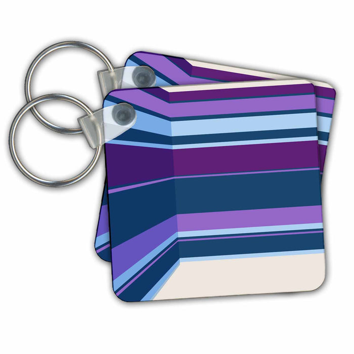 set of 2 Key Chains - Purple, Blue, Teal Striped Corner Room Effect Room Effects