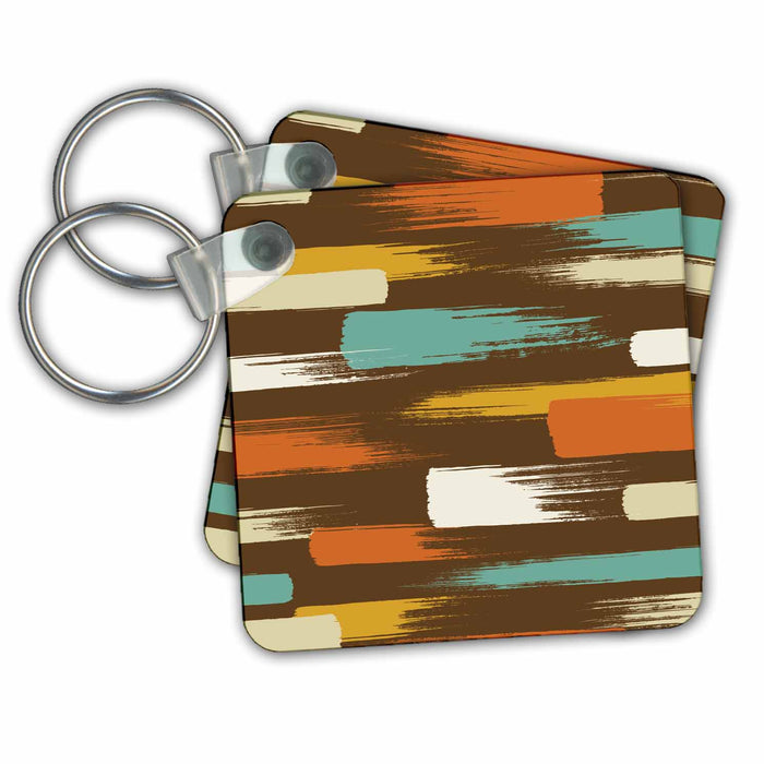 set of 4 Key Chains - Orange, Yellow, Aqua, Brown, Vertical Brushes Strokes Abstract Pattern Contemporary