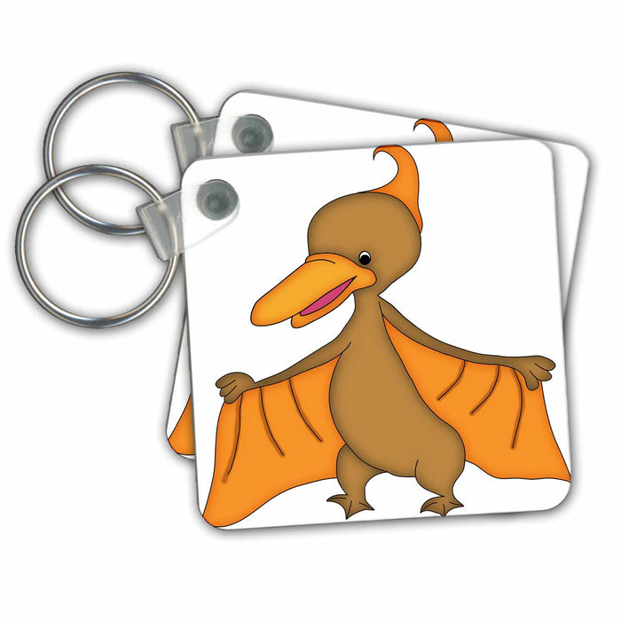 set of 6 Key Chains - Brown and Orange Winged Dinosaur Illustration Dinosaurs