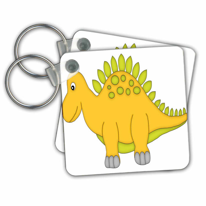 set of 6 Key Chains - Yellow and Green Dinosaur Illustration Dinosaurs