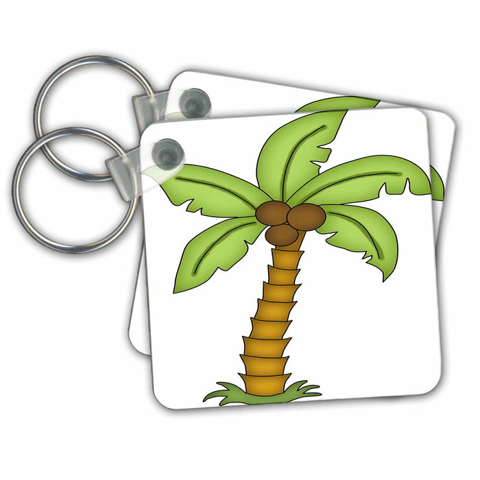 set of 6 Key Chains - Cute Green Palm Tree With Coconuts Illustration Illustrations