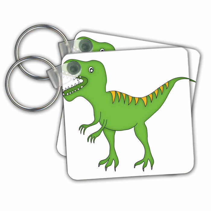 set of 6 Key Chains - Green and Yellow Dinosaur Growling Dinosaurs