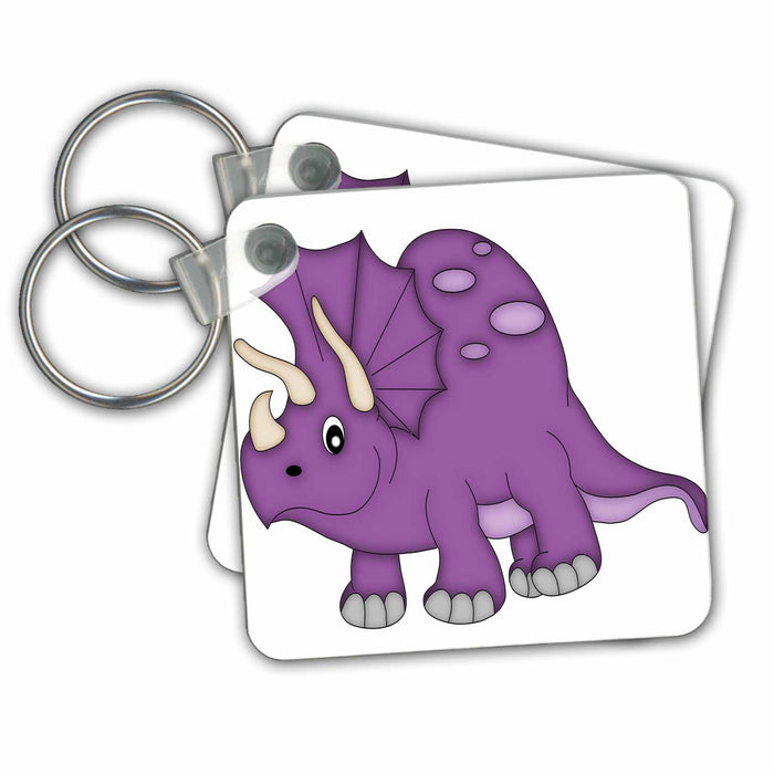 set of 2 Key Chains - Purple and Gray Dinosaur Dinosaurs