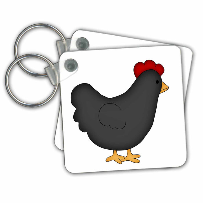 set of 6 Key Chains - Gray and Red Farm Chicken Illustration Illustrations