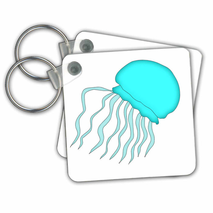 set of 4 Key Chains - Aqua Ocean Jelly Fish Illustration Illustrations