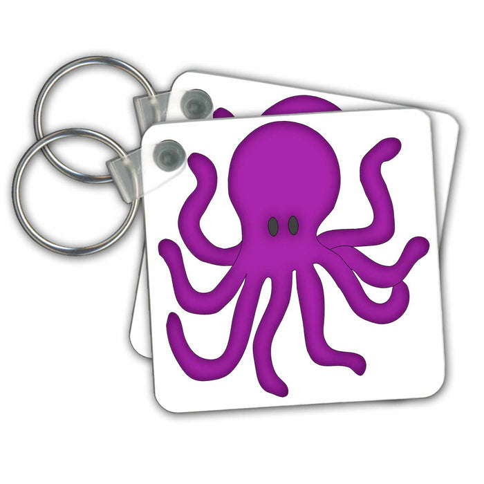 set of 2 Key Chains - Purple Ocean Octopus Illustration Illustrations