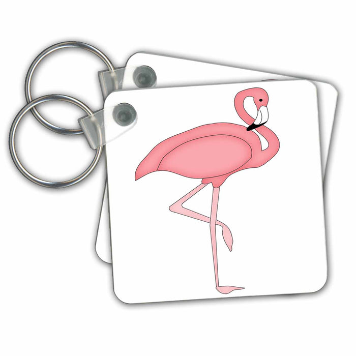 set of 4 Key Chains - Cute Pink Flamingo Bird Illustration Birds