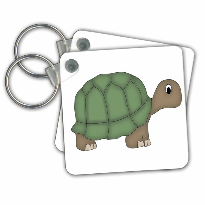 set of 2 Key Chains - Cute Green Turtle Illustration Turtle