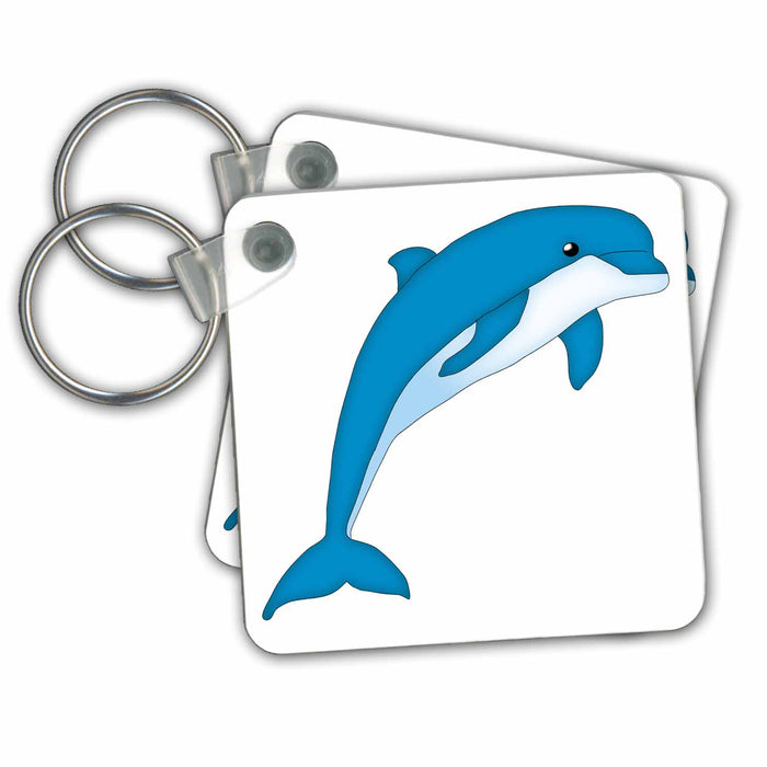 set of 4 Key Chains - Cute Blue Dolphin Illustration Ocean