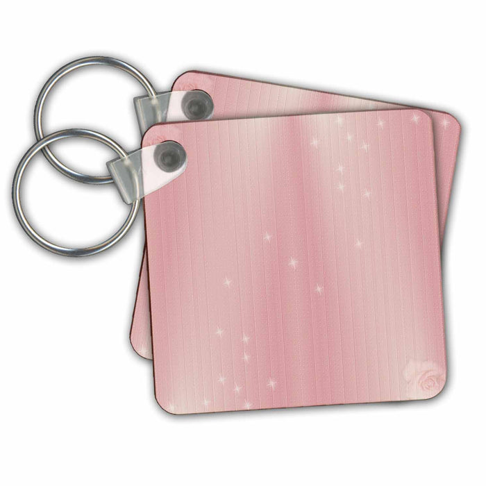 set of 6 Key Chains - Pretty Pink Vertical Ribbons With Roses and Sparkles Pattern Patterns