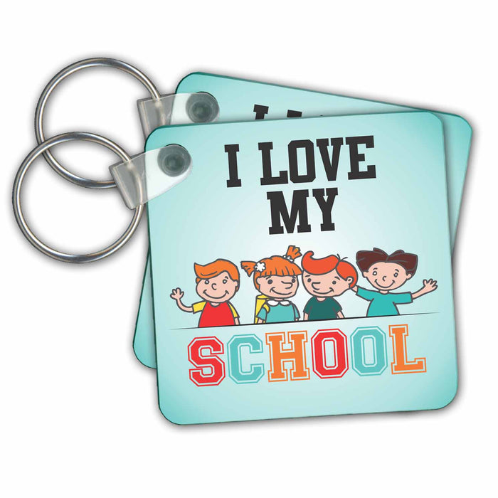 set of 4 Key Chains - I Love My School With Four Children School