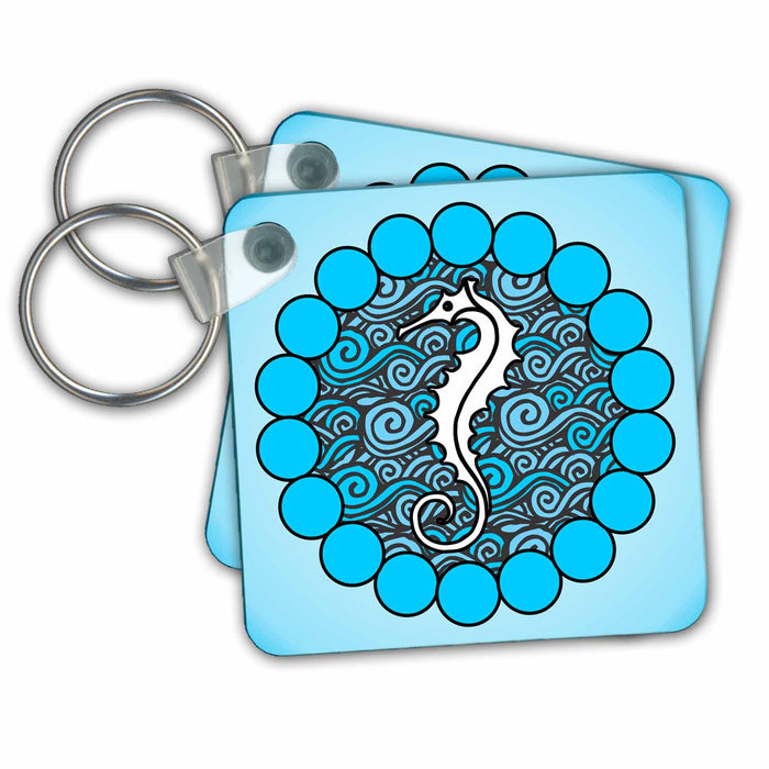 set of 6 Key Chains - Seahorse in a Circle of Waves Sea Creatures