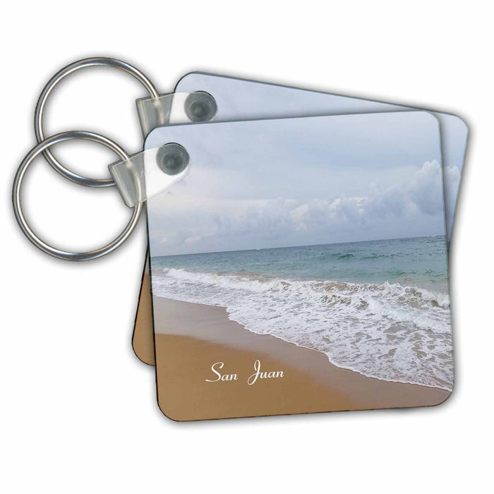 set of 6 Key Chains - Print Of Breaking Waves On Beautiful San Juan Puerto Rico Beach