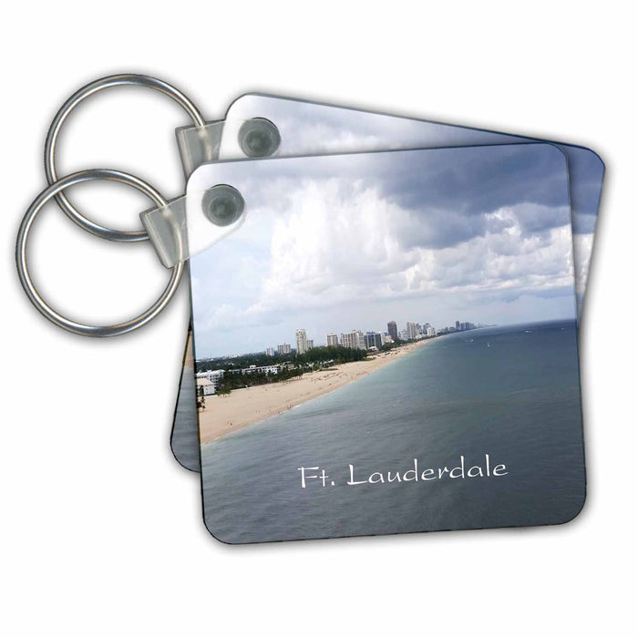 set of 6 Key Chains - Print Of Ft Lauderdale Florida Shoreline From Up High America The Beautiful