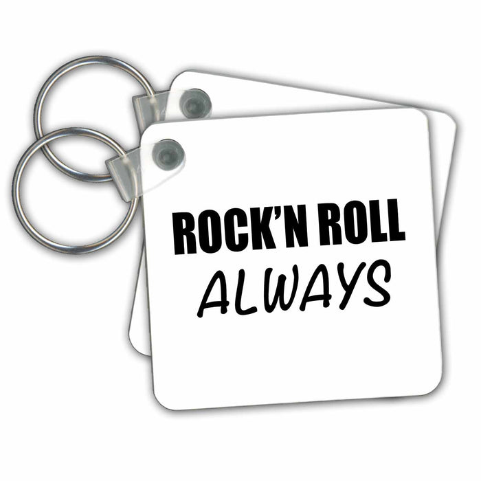 set of 4 Key Chains - ROCKN ROLL ALWAYS Anne Collections Quotes