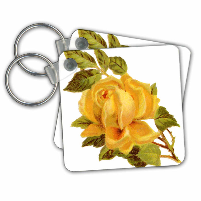 set of 6 Key Chains - Yellow Rose TNMPastPerfect Floral