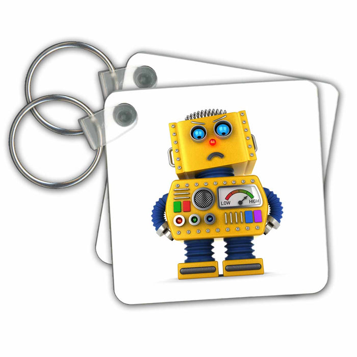 set of 2 Key Chains - Mad toy robot looking down on you Illustrations