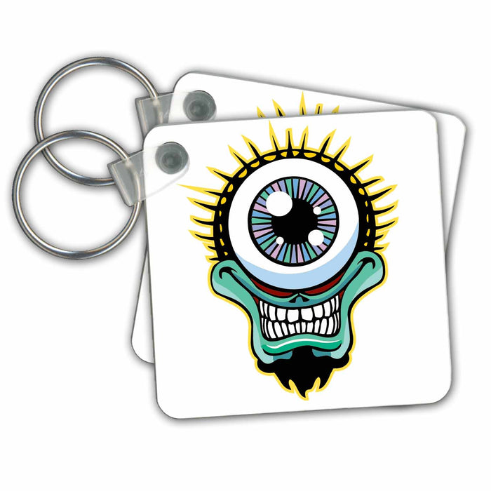 set of 2 Key Chains - Wacky smiling Cartoon Eyeball Character Designs