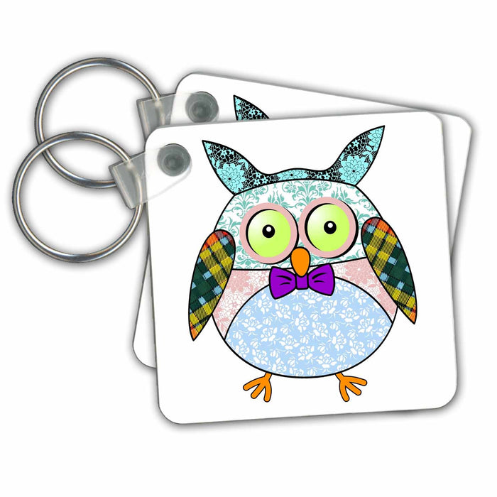 set of 6 Key Chains - Gorgeous Owl with Purple Bow Tie Designs