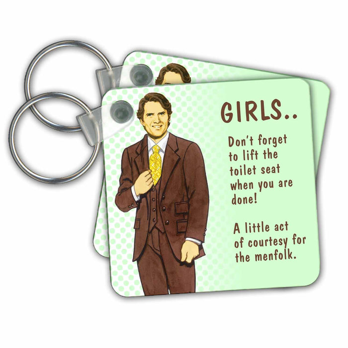 set of 6 Key Chains - Remember To Lift Toilet Seat- Funny Male Chauvinist Dorm Room Design Designs