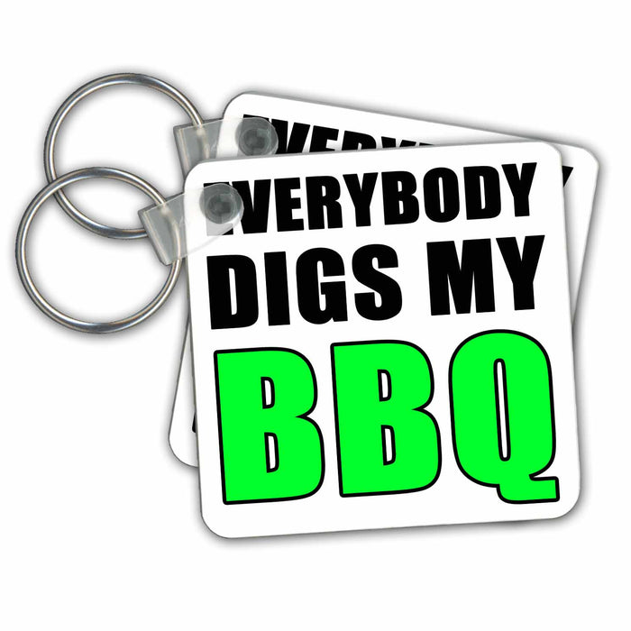 set of 4 Key Chains - Everybody Digs My BBQ Green Quotes