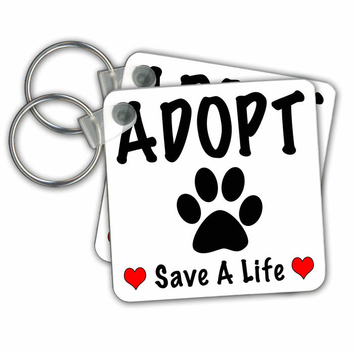 set of 2 Key Chains - Adopt Save A Life Red Quotes